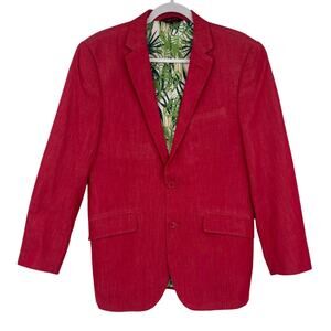 Linea Uomo Red Mens Blazer Sz 38R Tropical Palm Holiday Miami Vice Resort Retro
